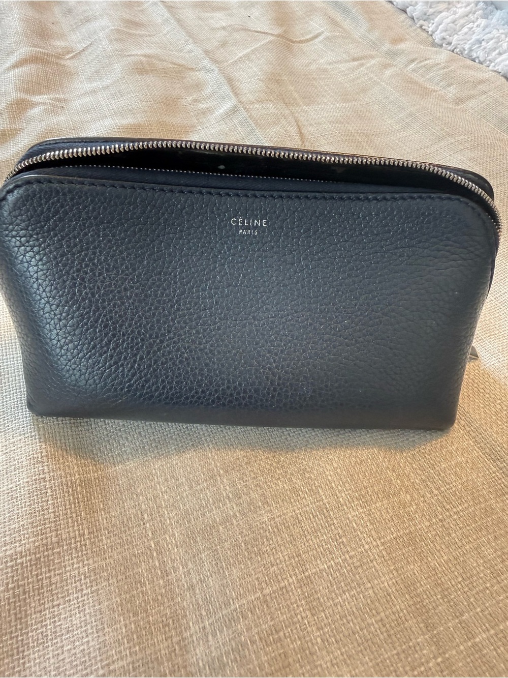 Celine Navy Pebbled Leather Toiletry Pouch